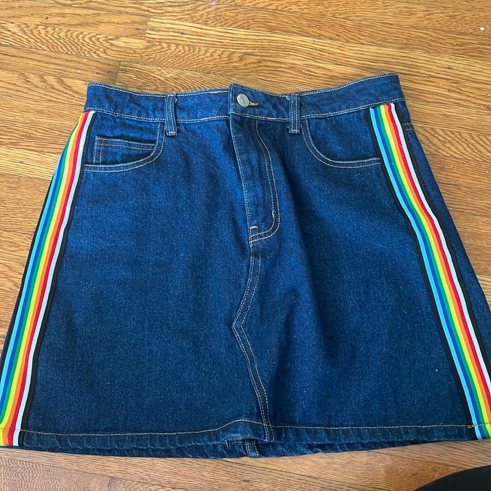 Denim mini skirt with rainbow detail